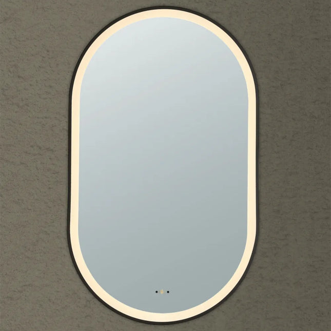 Vivo Iron Framed Oval LED Mirror Matte Black