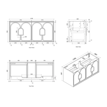 Otti Laguna Wall Hung Vanity American Natural Oak 1190X460X550