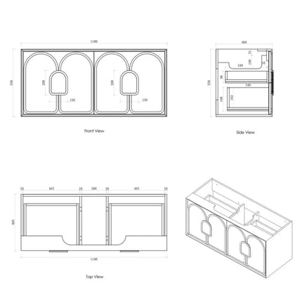 Otti Laguna Mark II Wall Hung Vanity Woodland Oak 1190X460X550
