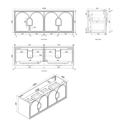 Otti Laguna Wall Hung Vanity American Black Oak 1490X460X550