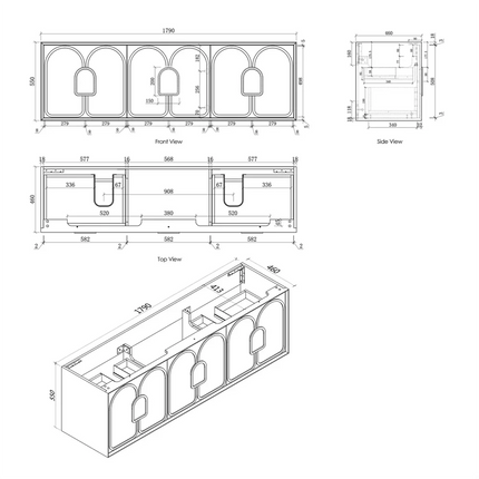 Otti Laguna Wall Hung Vanity American Natural Oak 1790X460X550