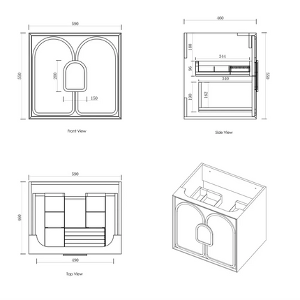 Otti Laguna Mark II Wall Hung Vanity Black Oak 590X460X550