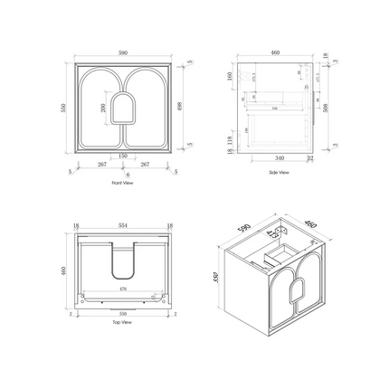 Otti Laguna Wall Hung Vanity American Natural Oak 590X460X550