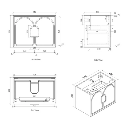 Otti Laguna Wall Hung Vanity American Natural Oak 740X460X550