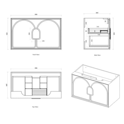 Otti Laguna Mark II Wall Hung Vanity Woodland Oak 890X460X550