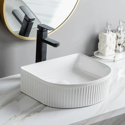 Arco Fluted Fine Ceramic Above Counter Basin White 400X350X130mm ,