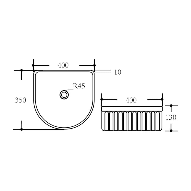 Arco Fluted Fine Ceramic Above Counter Basin White 400X350X130mm ,