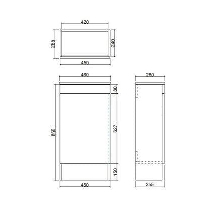 Alpha Mini Free Standing PVC Vanity on kickboard 450X255X780mm