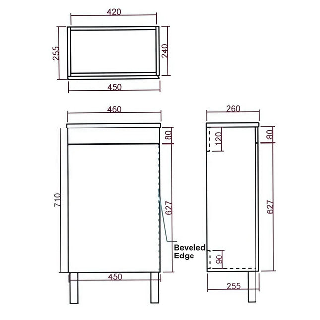 Alpha Mini Free Standing PVC Vanity on Legs 450X255X710mm