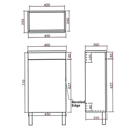 Alpha Mini Free Standing PVC Vanity on Legs 450X255X710mm