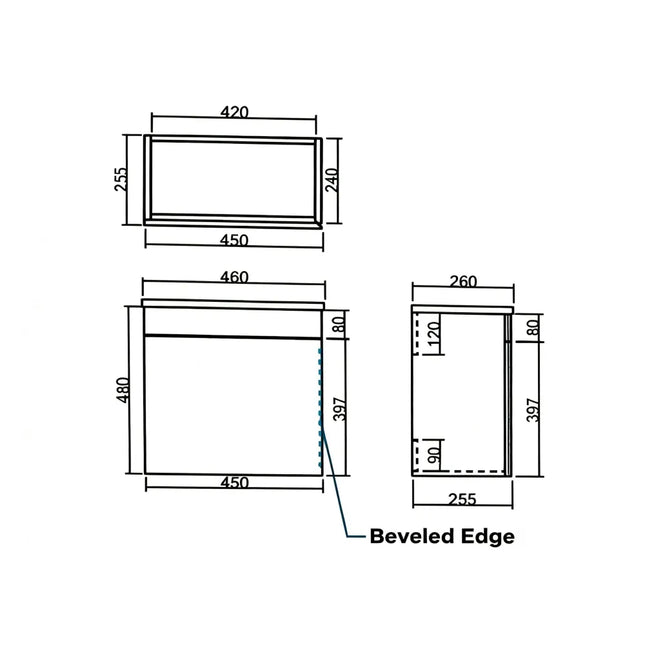 Alpha Mini Wall Hung PVC Vanity 450X255X480mm