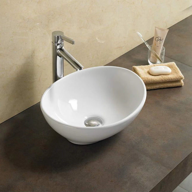 Birch Fine Ceramic Above Counter Basin White 405 X 330 X 140mm , Gloss White