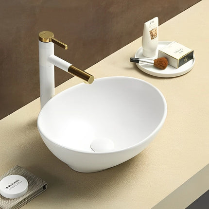 Birch Fine Ceramic Above Counter Basin White 405 X 330 X 140mm , Matte White