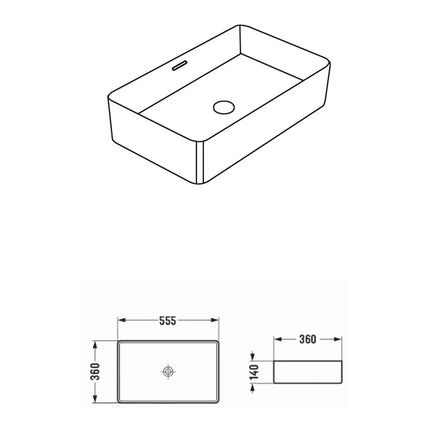 Crete Ceramic Above Counter Basin Gloss White 555X360X140mm ,