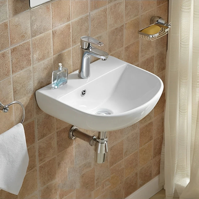 Carrida Fine Ceramic Wall Hung Basin Gloss White Overflow 440X369X175mm ,