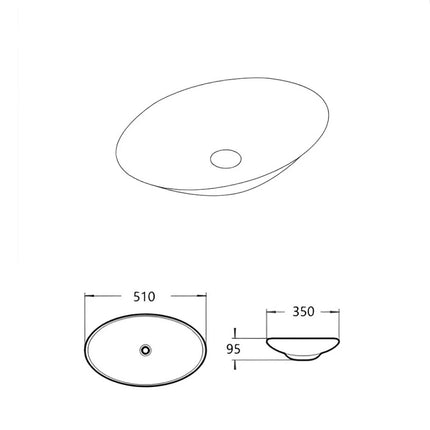 Cabrita Ceramic Above Counter Basin Gloss White 510X350X95mm ,