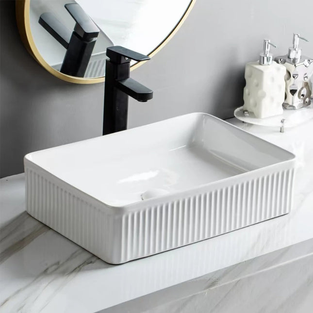 Crete Fluted Fine Ceramic Above Counter Basin White ,
