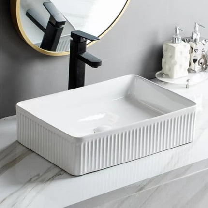 Crete Fluted Fine Ceramic Above Counter Basin White ,