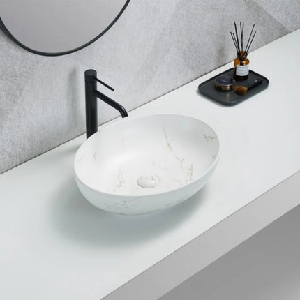 Carey Fine Ceramic Above Counter Basin Marble Matte White 520X395X130mm ,