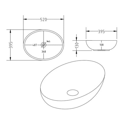 Carey Fine Ceramic Above Counter Basin Marble Matte Black 520X395X130mm ,