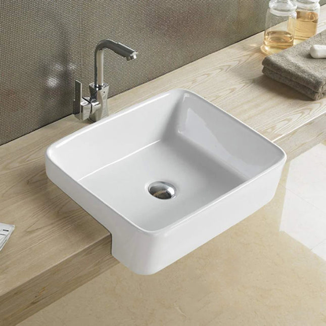 Kliff Fine Ceramic Semi Recessed Basin No Overflow Gloss White 480X377X135 ,