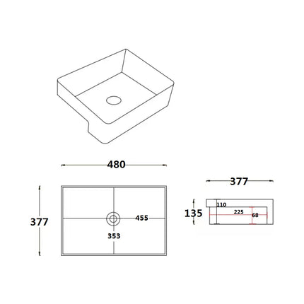 Kliff Fine Ceramic Semi Recessed Basin No Overflow Gloss White 480X377X135 ,