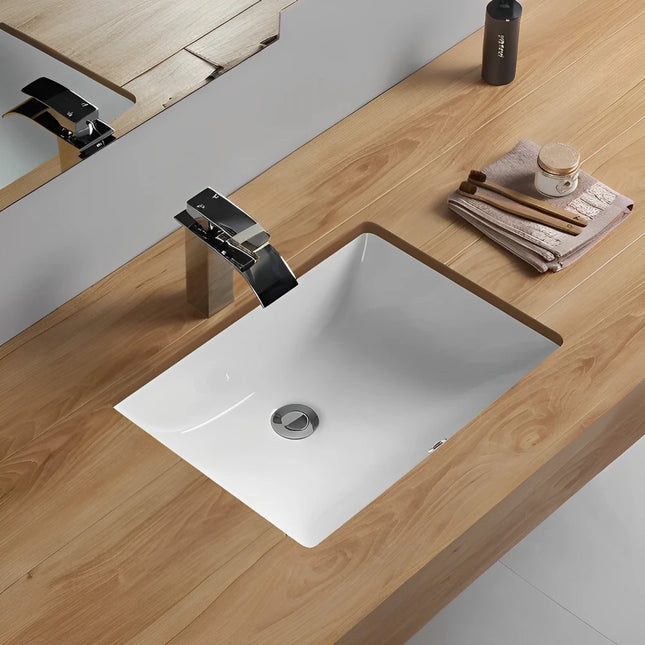 Crete Fine Ceramic Under Counter Basin Gloss White with Overflow ,