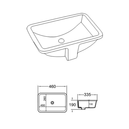Crete Fine Ceramic Under Counter Basin Gloss White with Overflow ,