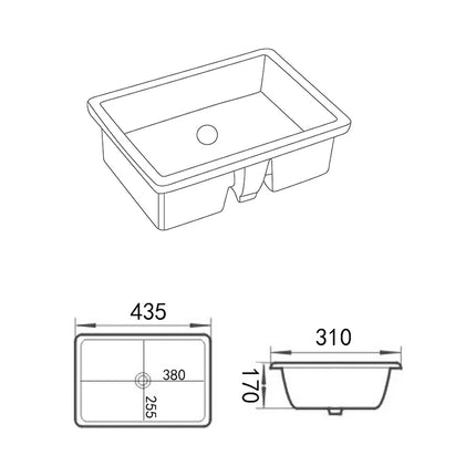 Crete Fine Ceramic Under Counter Basin Gloss White with Overflow ,