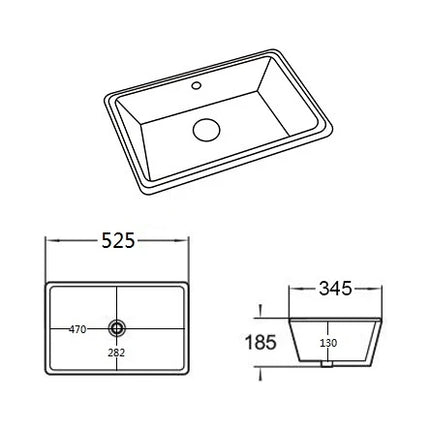 Crete Fine Ceramic Under Counter Basin Gloss White with Overflow ,