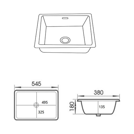 Crete Fine Ceramic Under Counter Basin Gloss White with Overflow ,