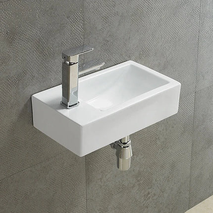 Crete Fine Ceramic Wall Hung Mini Basin Gloss White No Overflow 457X255X120mm ,