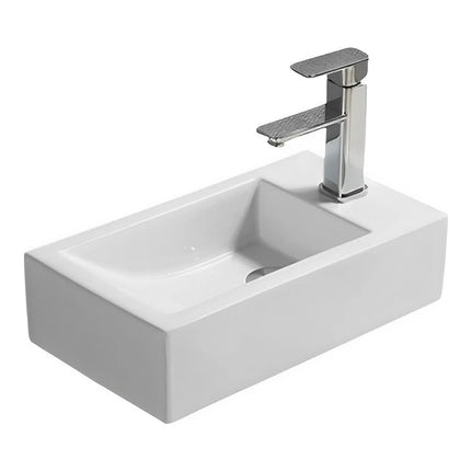 Crete Fine Ceramic Wall Hung Mini Basin Gloss White No Overflow 457X255X120mm ,