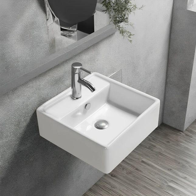 Crete Fine Ceramic Wall Hung Basin Gloss White with Overflow ,