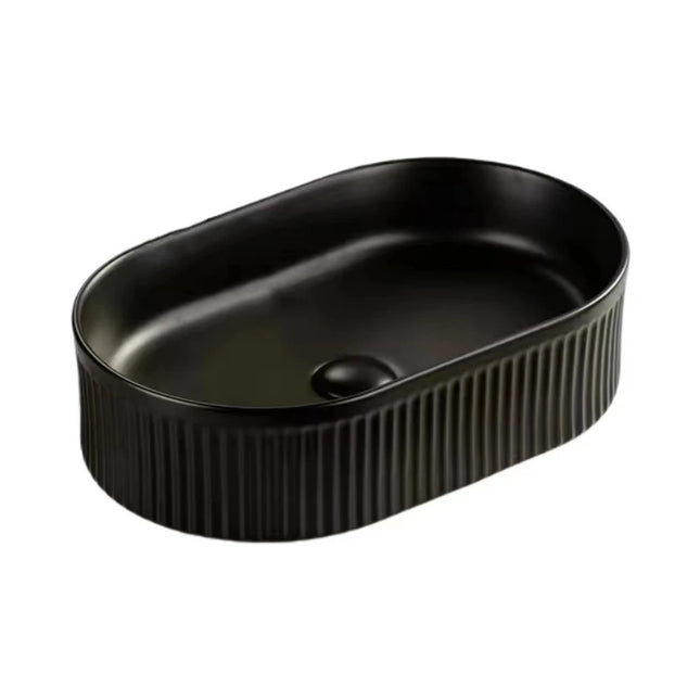 Ellips Fluted Fine Ceramic Above Counter Basin Black 490X310X130mm ,