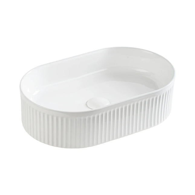 Ellips Fluted Fine Ceramic Above Counter Basin White 490X310X130mm ,
