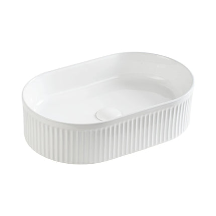 Ellips Fluted Fine Ceramic Above Counter Basin White 490X310X130mm ,