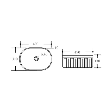 Ellips Fluted Fine Ceramic Above Counter Basin Black 490X310X130mm ,