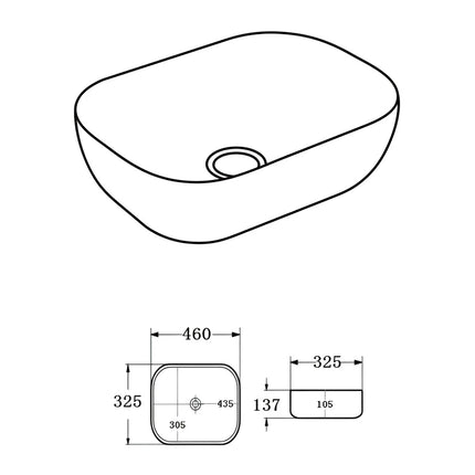 Ellips Fine Ceramic Above Counter Basin Marble Matte Black 460X325X137mm ,
