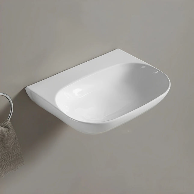 Ellips Fine Ceramic Wall Hung Basin Gloss White No Overflow 500X385X120mm , No Taphole