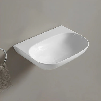 Ellips Fine Ceramic Wall Hung Basin Gloss White No Overflow 500X385X120mm , No Taphole