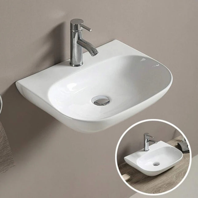 Ellips Fine Ceramic Wall Hung Basin Gloss White No Overflow 500X385X120mm , 1 Taphole