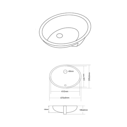 Elipps Fine Ceramic Under Counter Basin Gloss White with Overflow ,