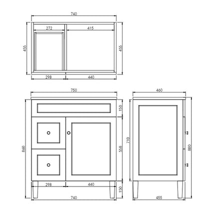 Harold Federation Free Standing Vanity on Legs Matte Black