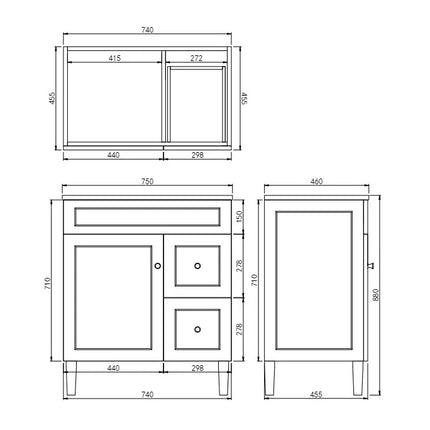 Harold Federation Free Standing Vanity on Legs Matte Black