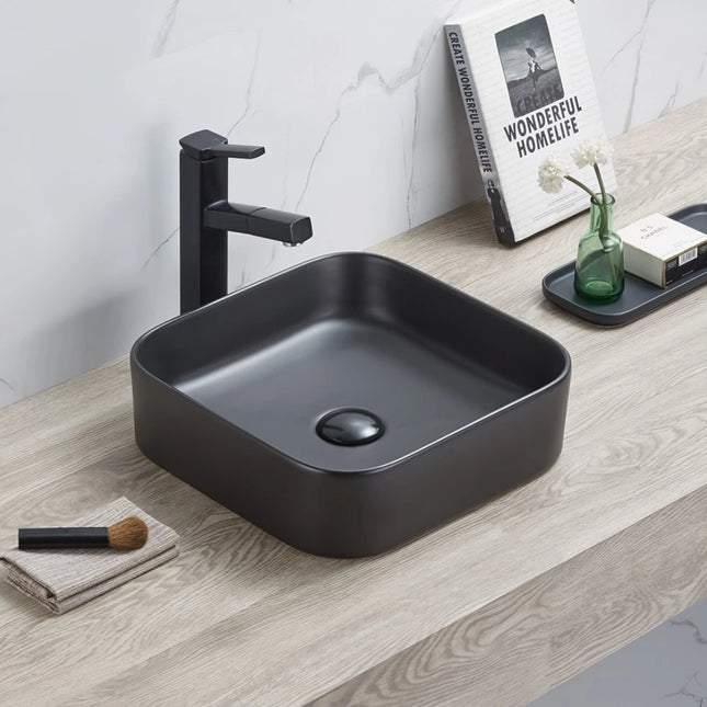 Kliff Fine Ceramic Above Counter Basin Matte Black , 370 x 370
