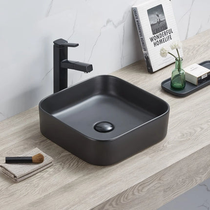 Kliff Fine Ceramic Above Counter Basin Matte Black , 370 x 370