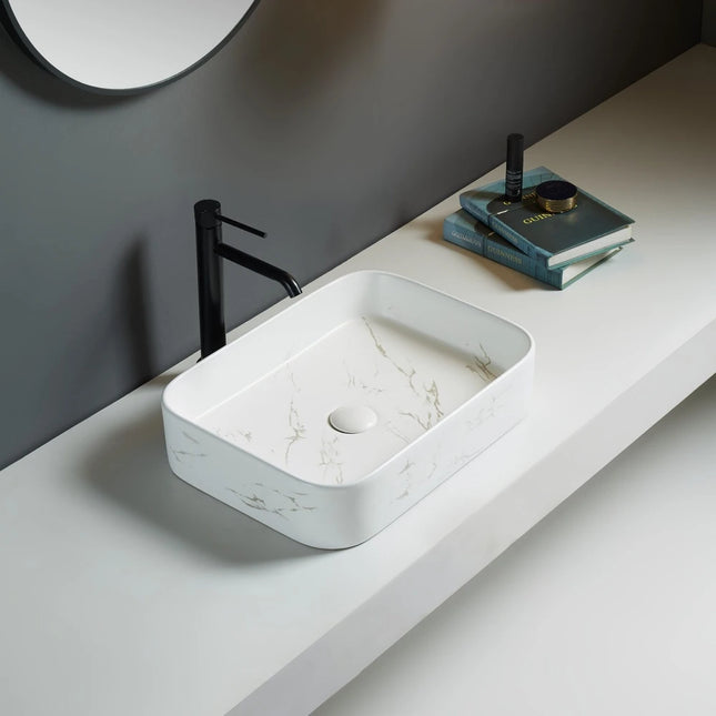 Kliff Fine Ceramic Above Counter Basin Marble Matte White ,