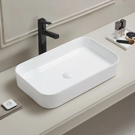 Kliff Fine Ceramic Above Counter Basin Gloss White , 605 x 375