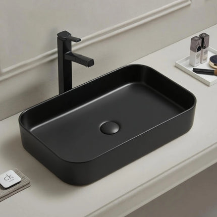 Kliff Fine Ceramic Above Counter Basin Matte Black , 605 x 375